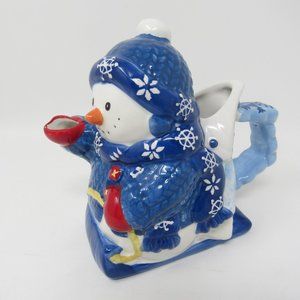 Snowman Pitcher Creamer Syrup Blue Snowflakes MCO Christmas Holiday Serving